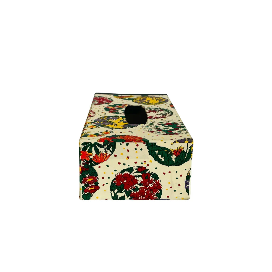 Japanese vintage floral fabric tissue box cover with colorful kimono-inspired pattern