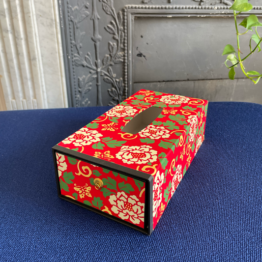 Boite à mouchoirs en Washi : Tsubaki (Camélia)