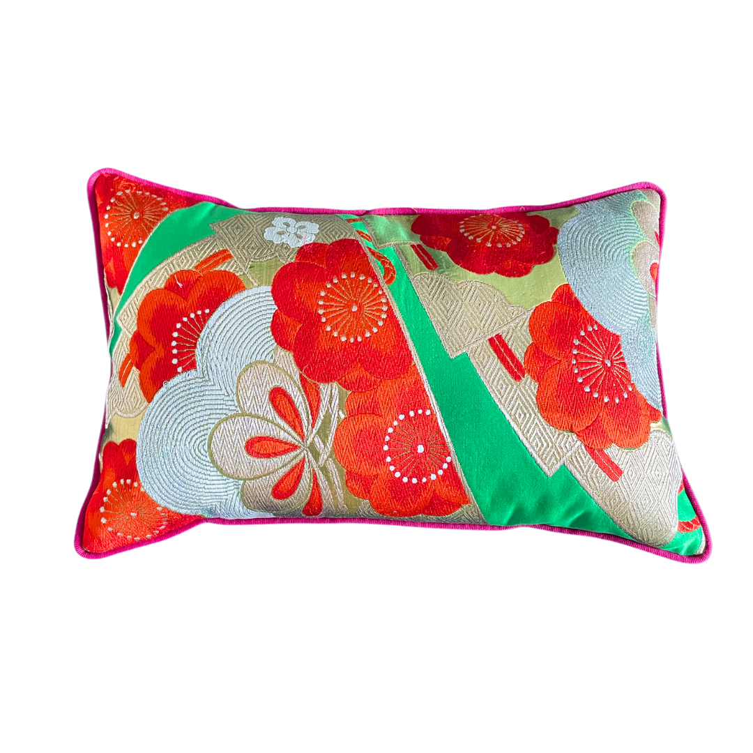 Coussin Obi-Kimono : Tsubaki (Camélia)
