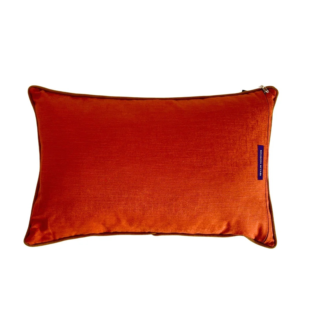 Rectangular vintage Obi-Kimono cushion in rich orange silk with piping detail