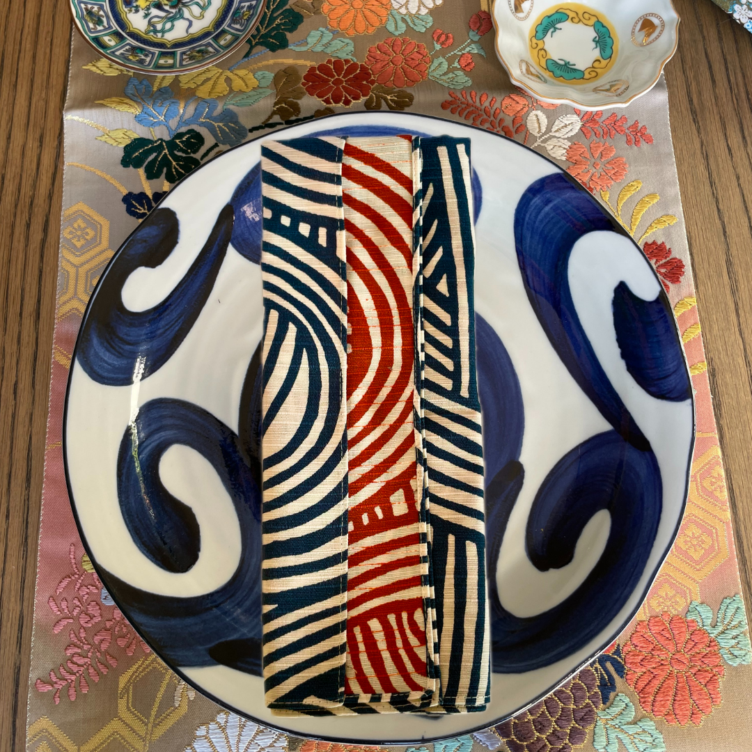 Serviette Furoshiki ISA Monyo Double Face : Noeud Blue et Orange