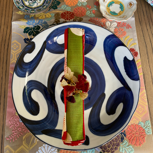Serviette Furoshiki ISA Monyo Double Face : Umé (Prune) Rouge et Vert