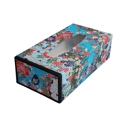 Boite à mouchoirs en Washi : Fleurs blues