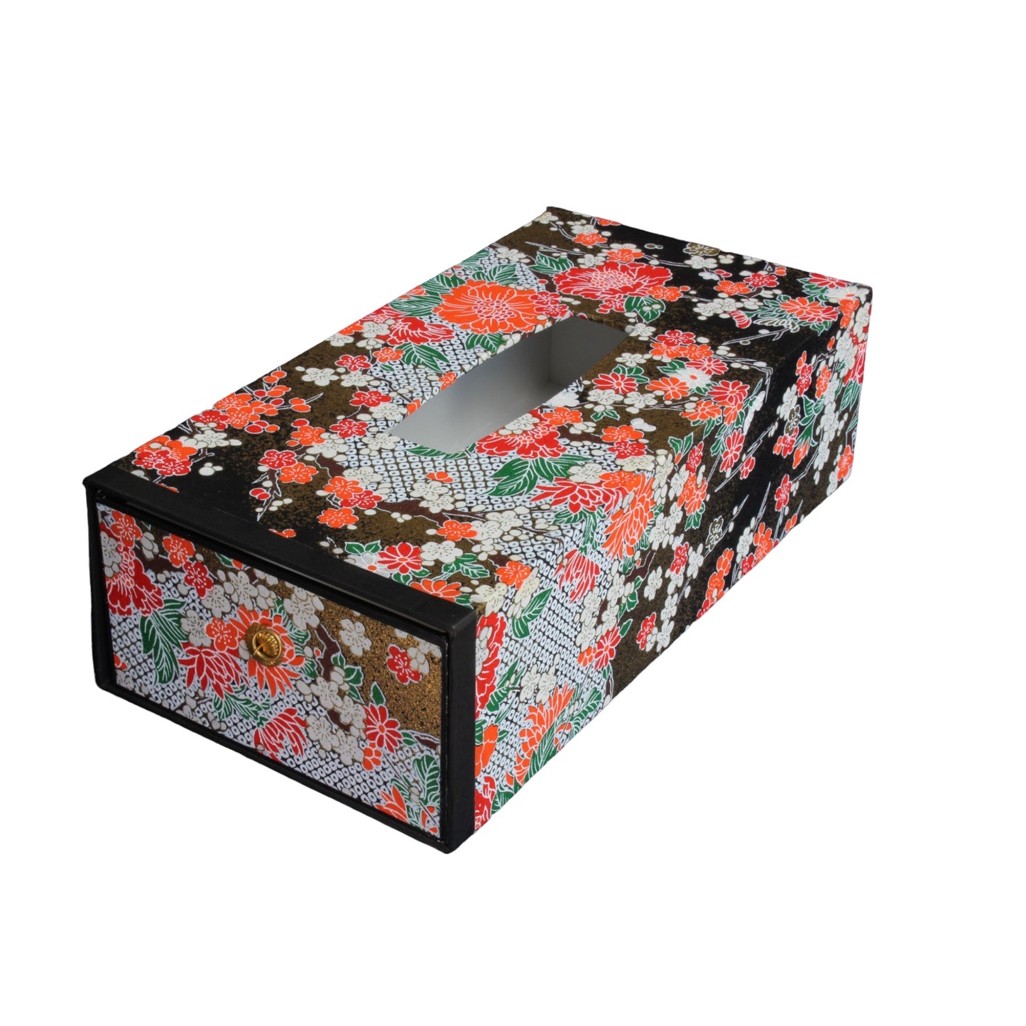 Boite à mouchoirs en Washi  : Fleur noir