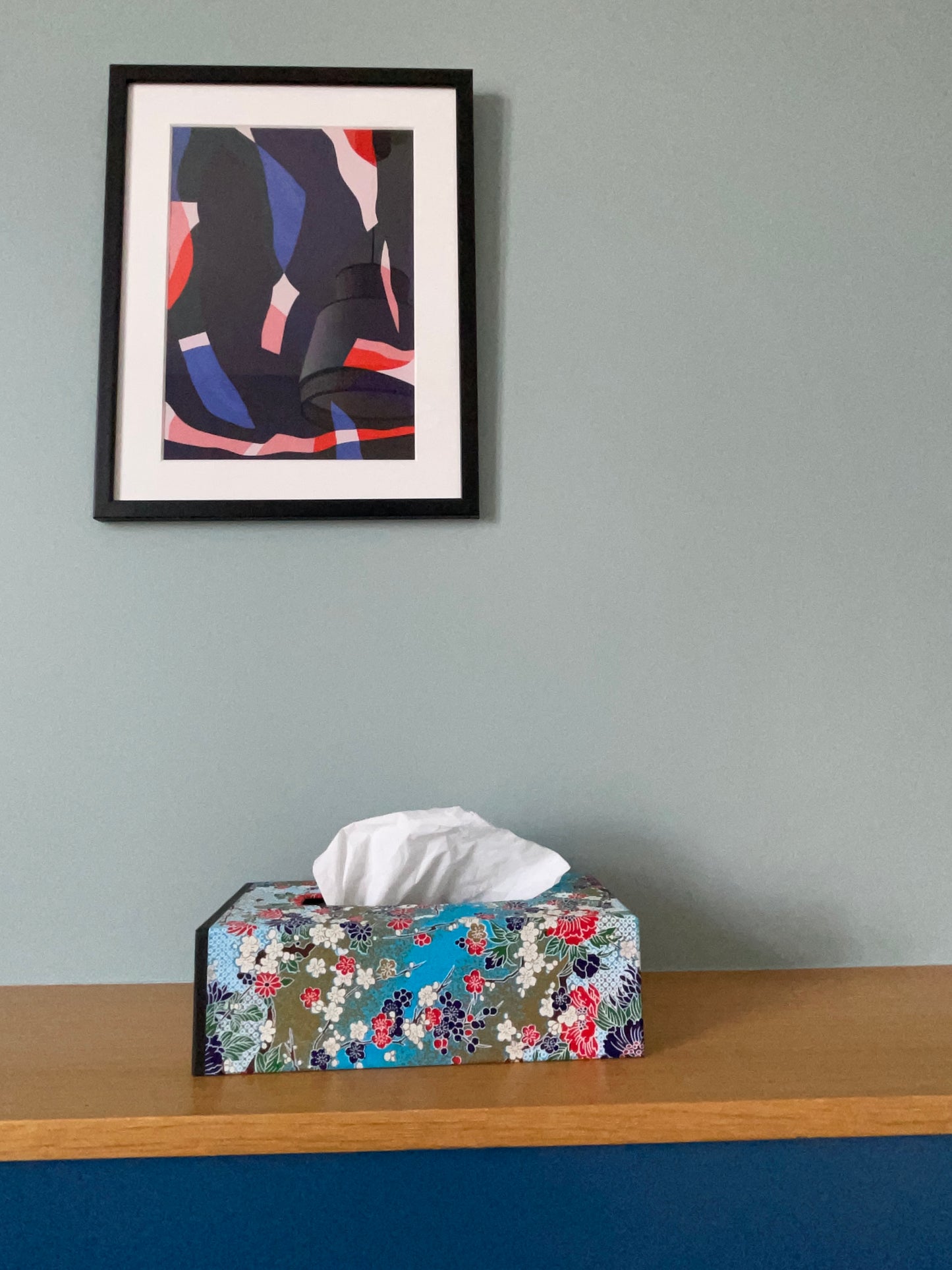 Boite à mouchoirs en Washi : Fleurs blues
