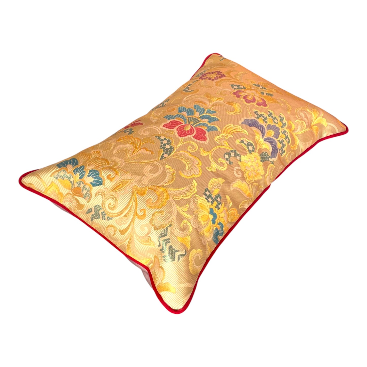 Coussin Obi-Kimono : Houou (Phoenix japonais) avec le passepoil framboise