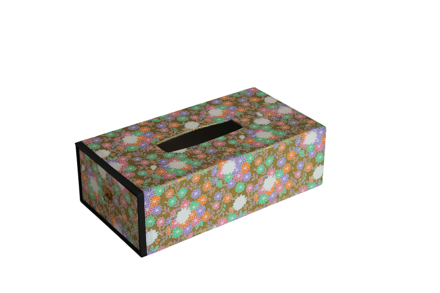 Washi tissue box, traditional Japanese paper: Multicolored flowers