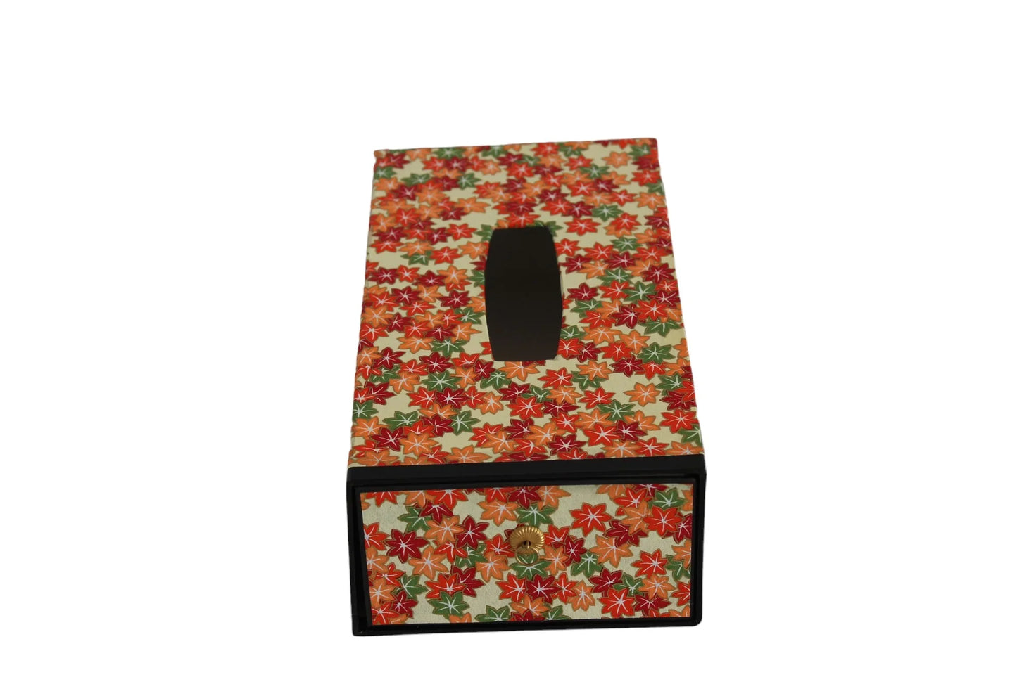 MAISON MIYABI Paris Japanese kimono fabric tissue box with floral origami pattern, drawer front view