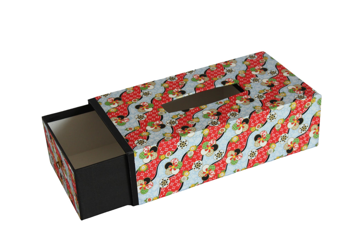 Boite à mouchoirs en Washi : Prune rouge et blue