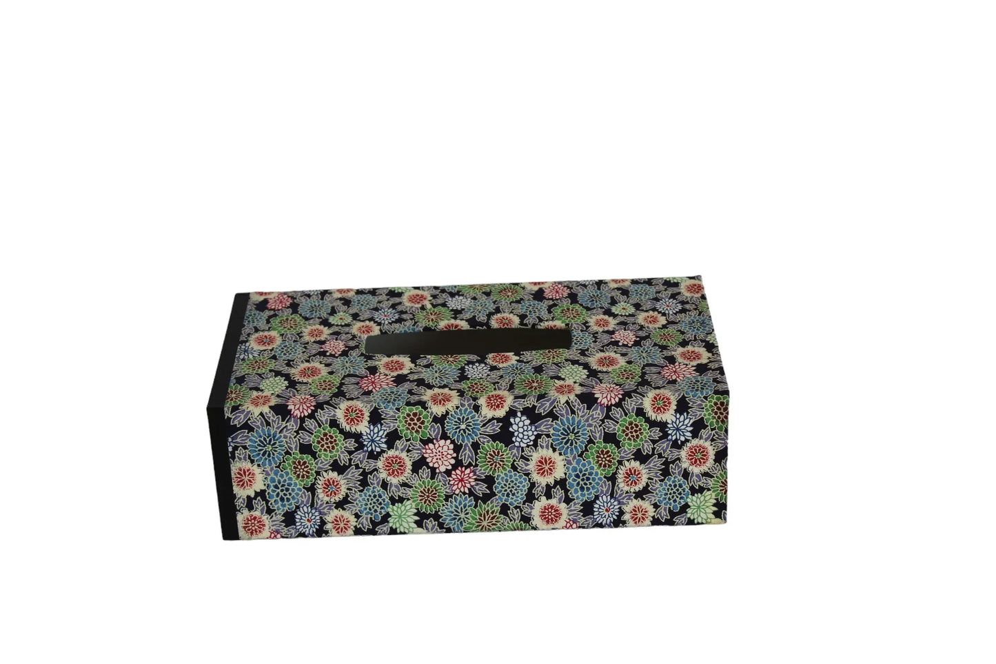 Japanese floral fabric tissue box cover with chrysanthemum pattern on white background