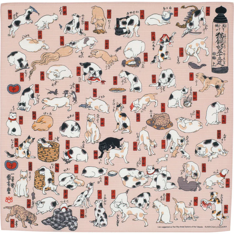 Serviette Furoshiki Ukiyo-e : Tabi-Neko (Chat voyageur)