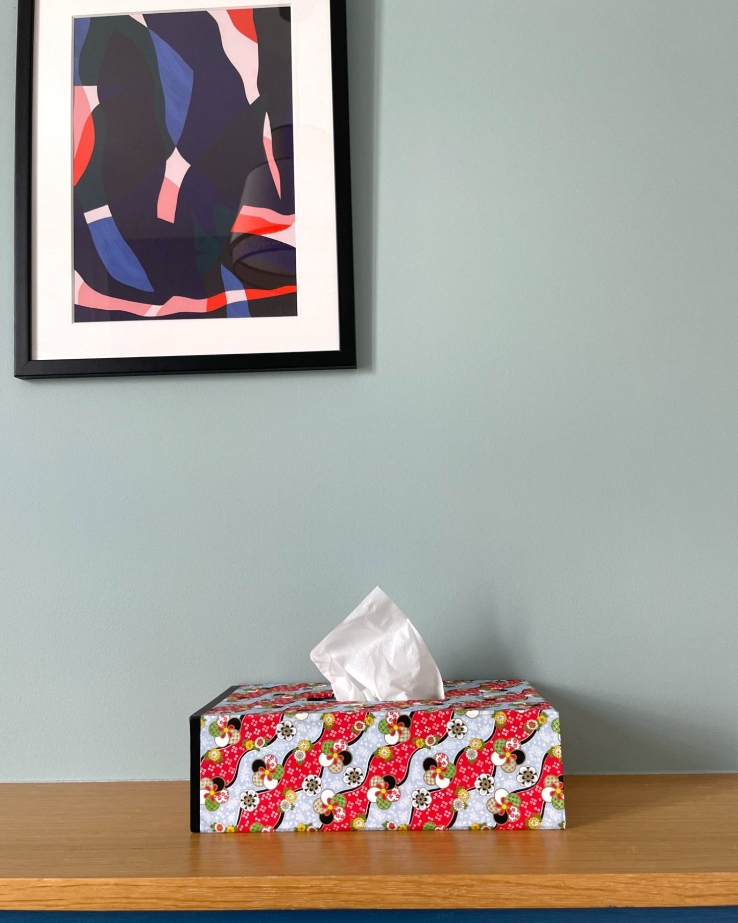 Boite à mouchoirs en Washi : Prune rouge et blue
