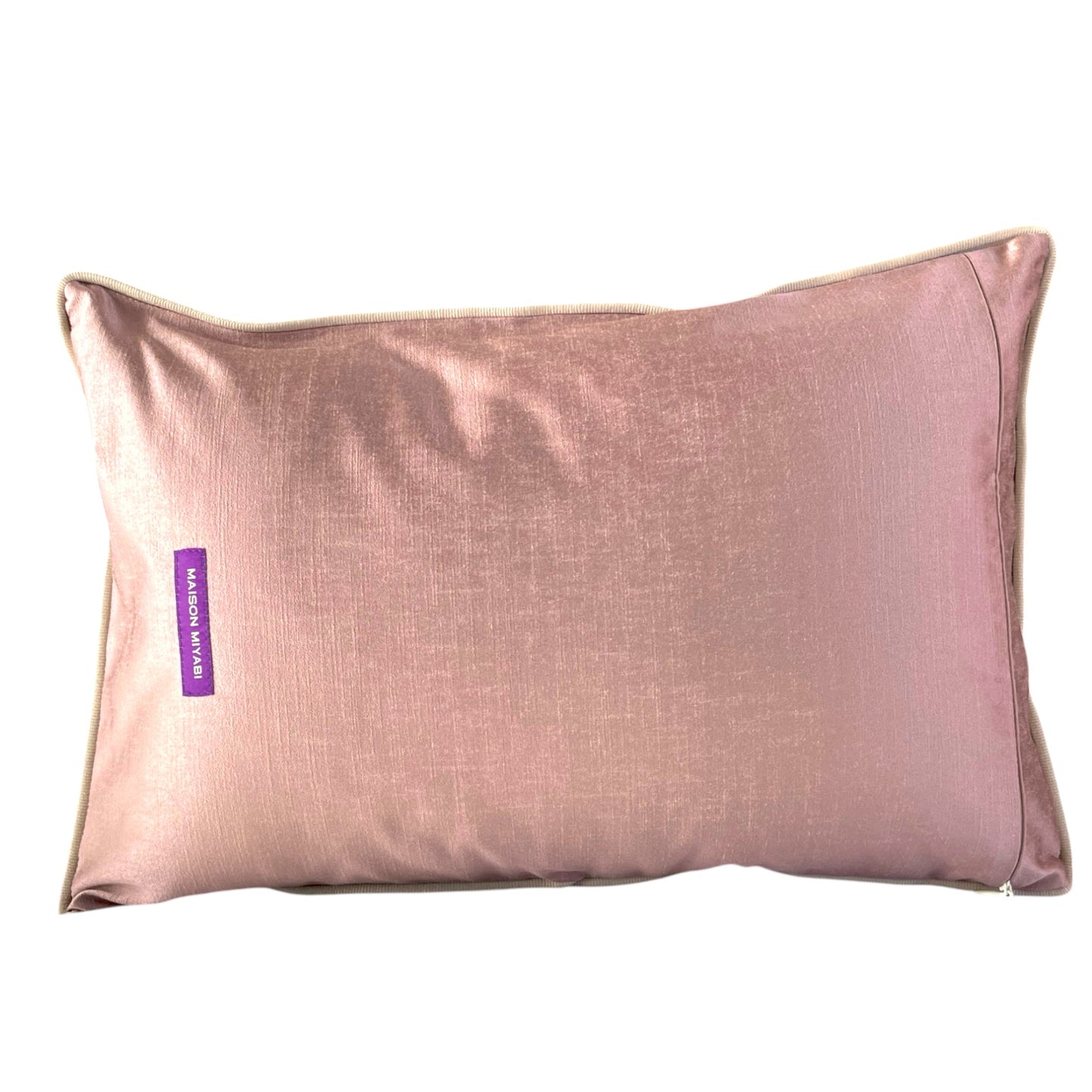 Coussin Obi-Kimono : Yozakura (cerisiers la nuit) avec le passepoil beige