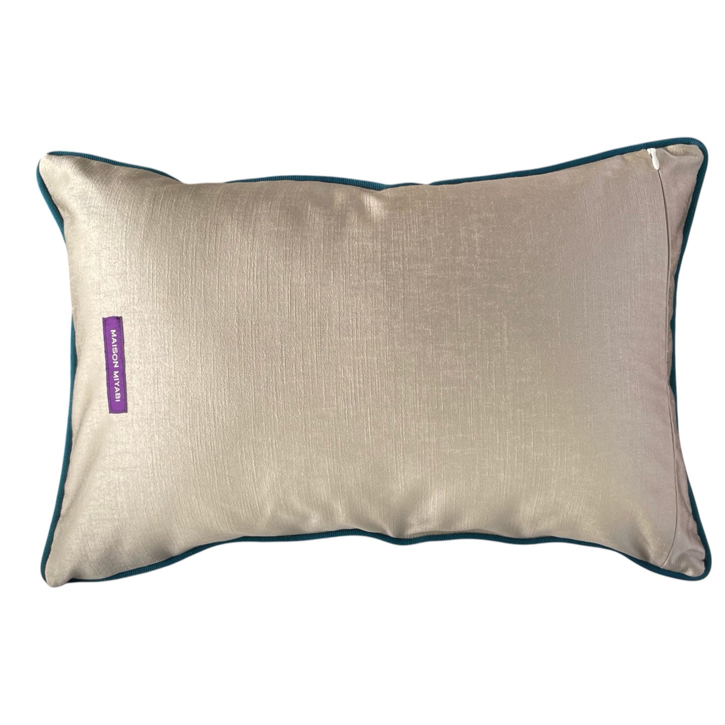 Obi-Kimono cushion : Botan (Peony) with sea green piping