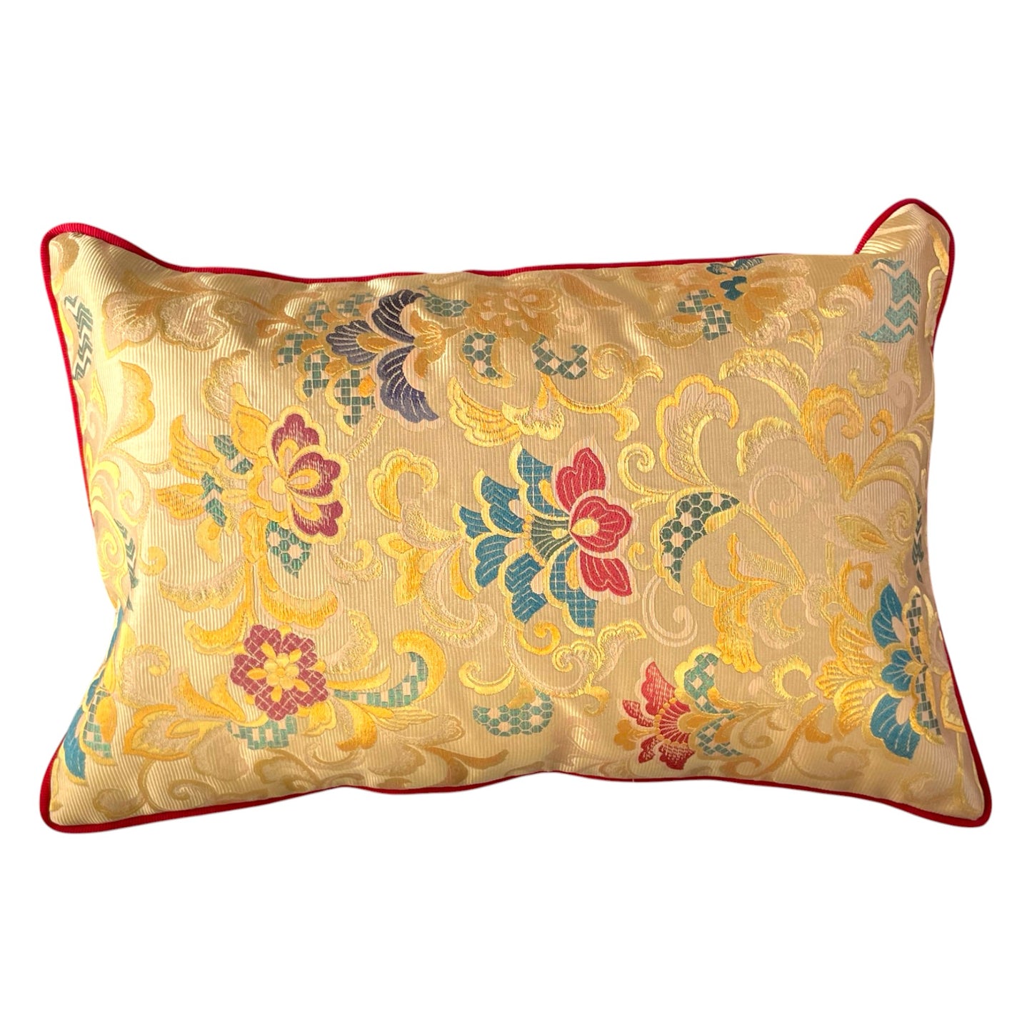 Coussin Obi-Kimono : Houou (Phoenix japonais) avec le passepoil framboise