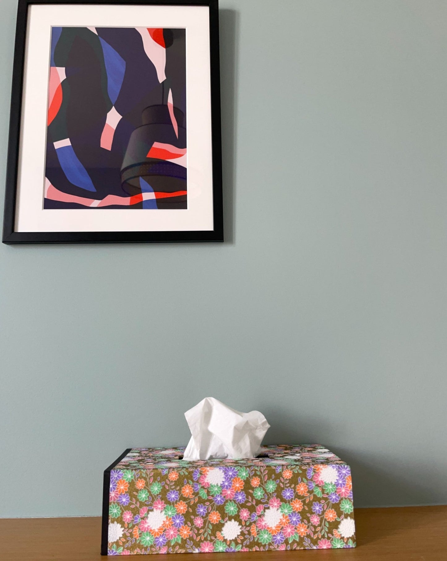 Washi tissue box, traditional Japanese paper: Multicolored flowers