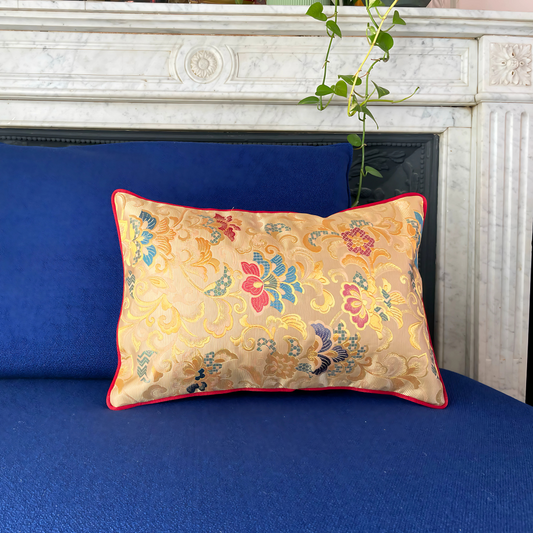 Coussin Obi-Kimono : Houou (Phoenix japonais) avec le passepoil framboise