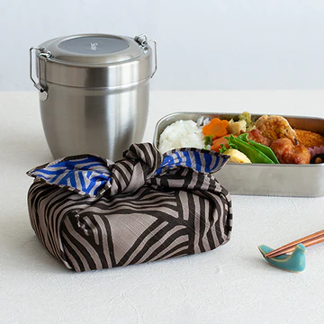 Serviette Furoshiki ISA Monyo Double Face : Nœud Gris foncé et bleu