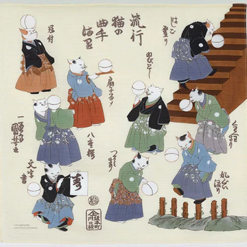 Serviette Furoshiki Ukiyo-e : Neko-Temari (Chats jonglant avec des balles)