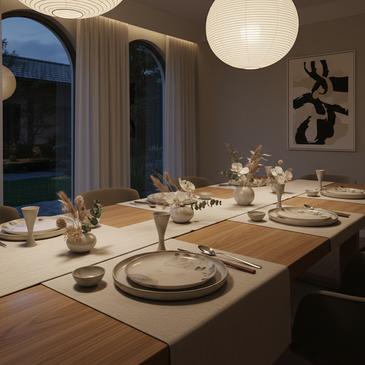 Minimalist luxury living room with MAISON MIYABI Paris decor, showcasing Japanese and French fusion.