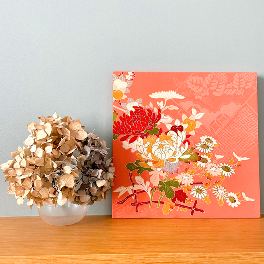Kimono fabric panel: Chrysanthemums and Daisies