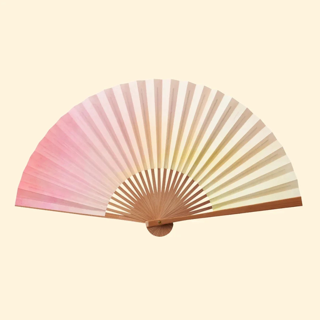 Gradient pink to cream folding fan by MAISON MIYABI Paris