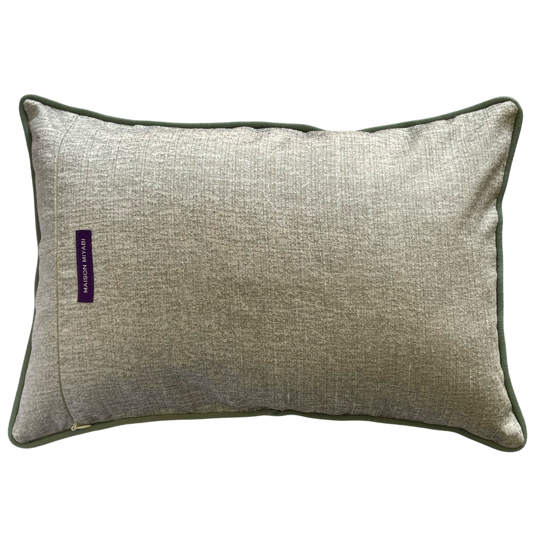 Coussin Obi-Kimono : Kara (technique de tissage Kara-Ori) avec le passepoil vert d'eau