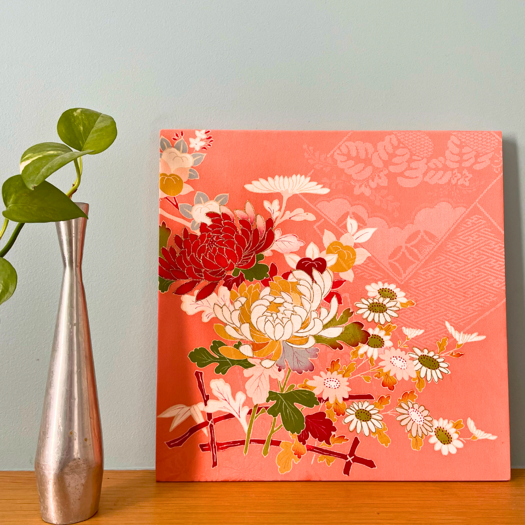 Kimono fabric panel: Chrysanthemums and Daisies