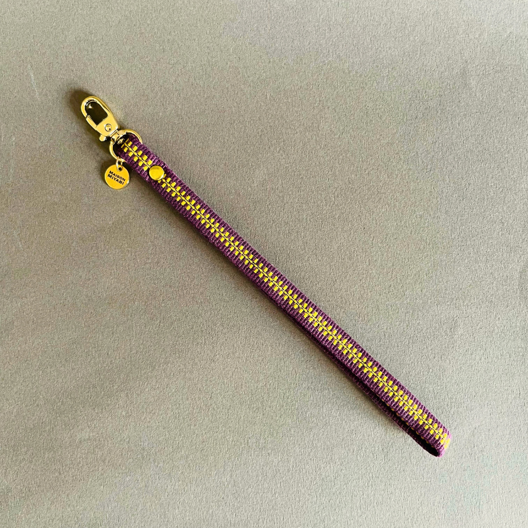 Purple and yellow woven wrist strap by MAISON MIYABI Paris