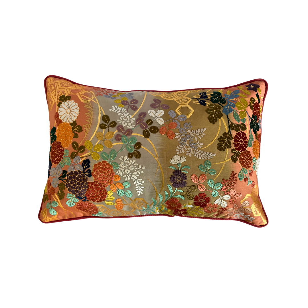 Obi-Kimono cushion : Mandarin duck with beige piping