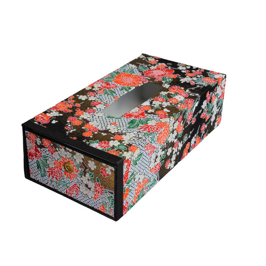 Washi tissue box : Black flower