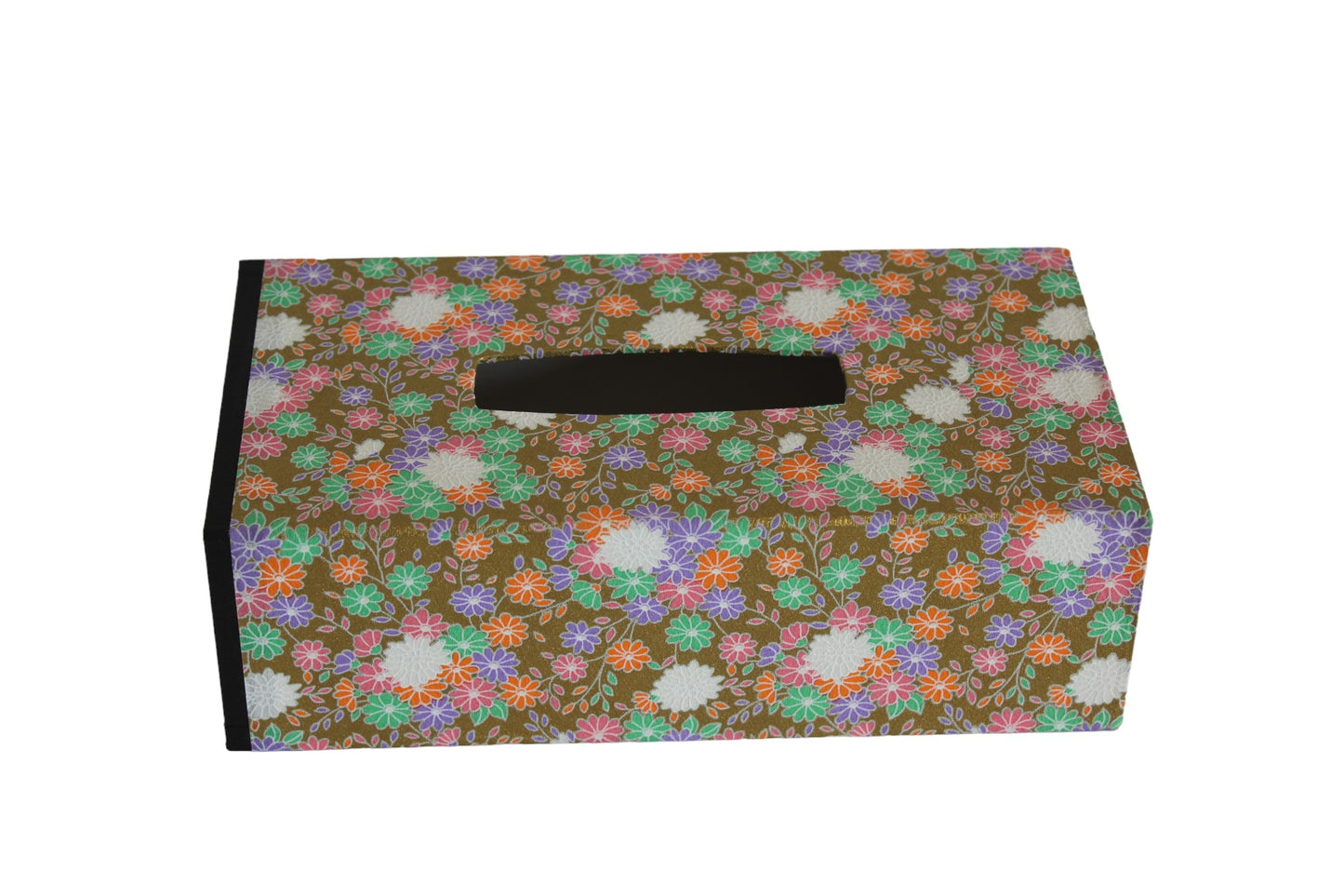 Washi tissue box, traditional Japanese paper: Multicolored flowers 