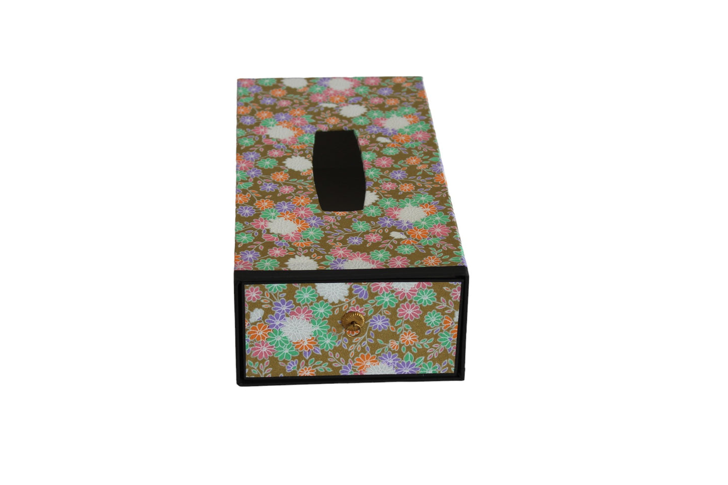 Washi tissue box, traditional Japanese paper: Multicolored flowers 