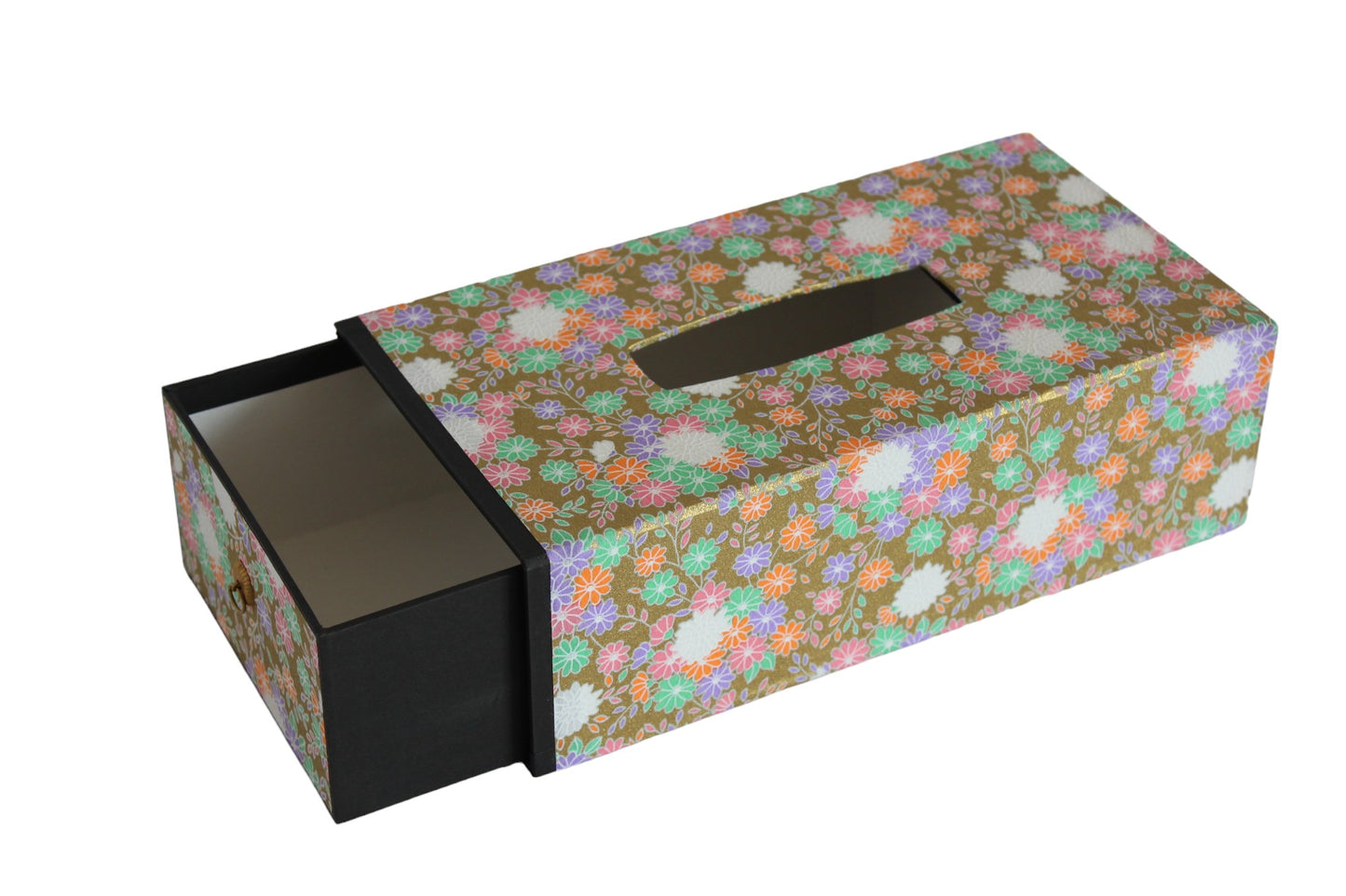 Washi tissue box, traditional Japanese paper: Multicolored flowers 