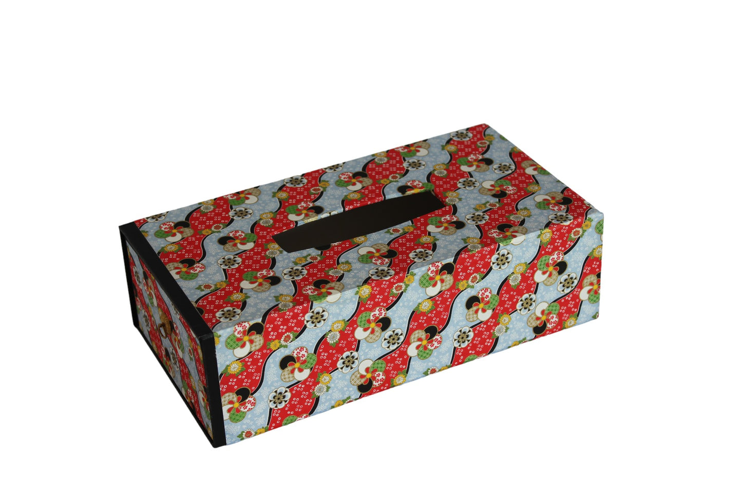 Washi tissue box : Red plum and blue