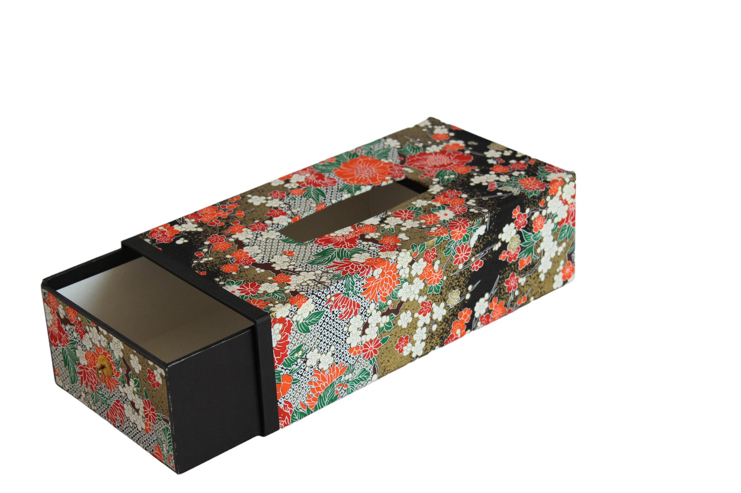 Washi tissue box : Black flower