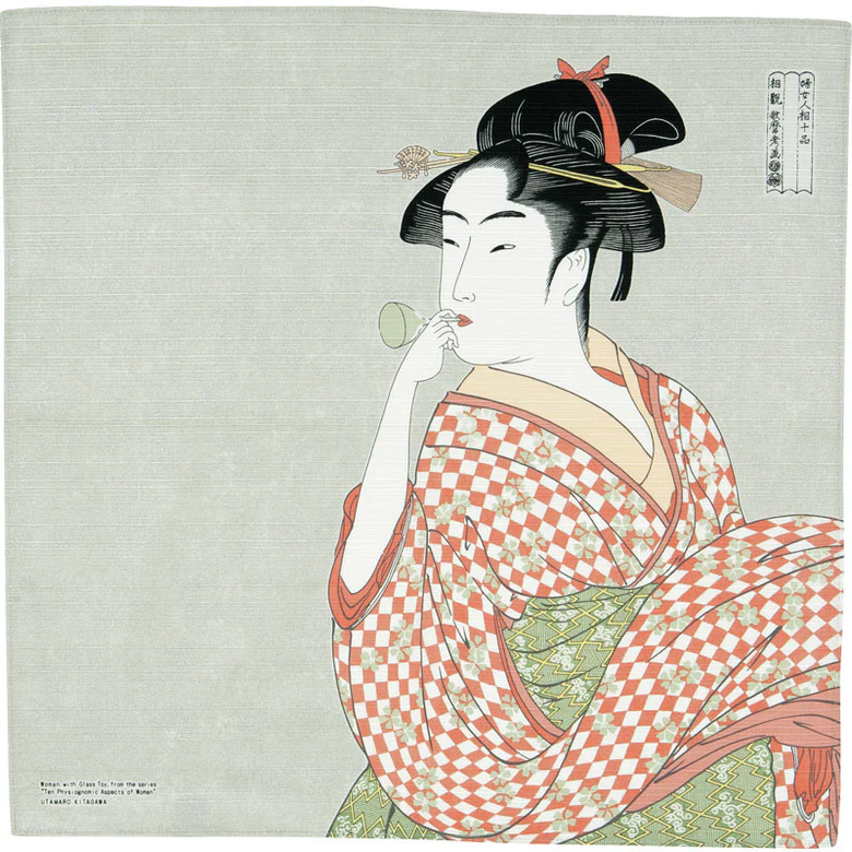 Serviette Furoshiki Ukiyo-e : Poppin (La Femme qui souffle dans le verre)