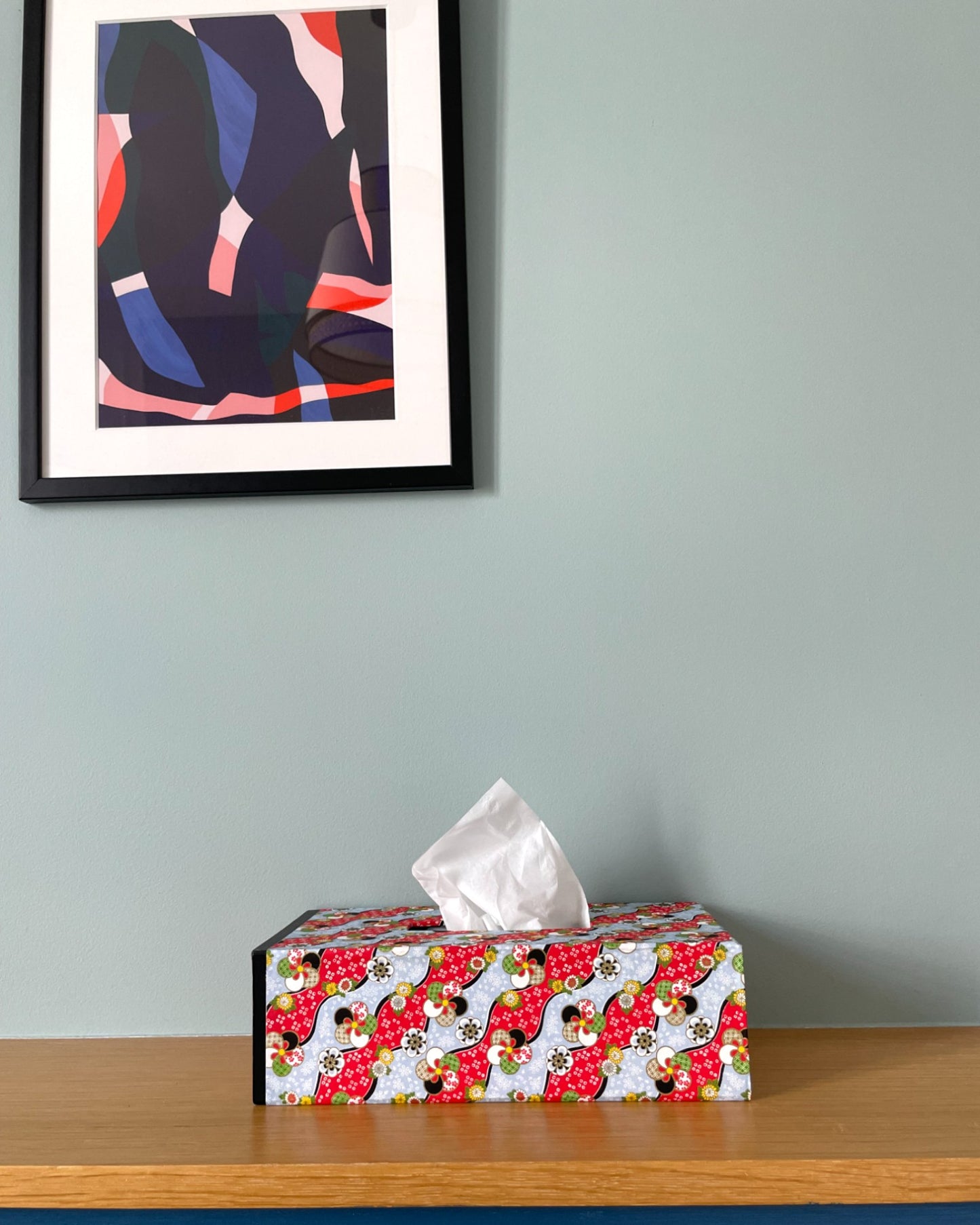 Washi tissue box : Red plum and blue