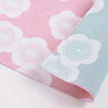 Serviette Furoshiki ISA Monyo Double Face : Umé (la prune) Rose claire et Menthe