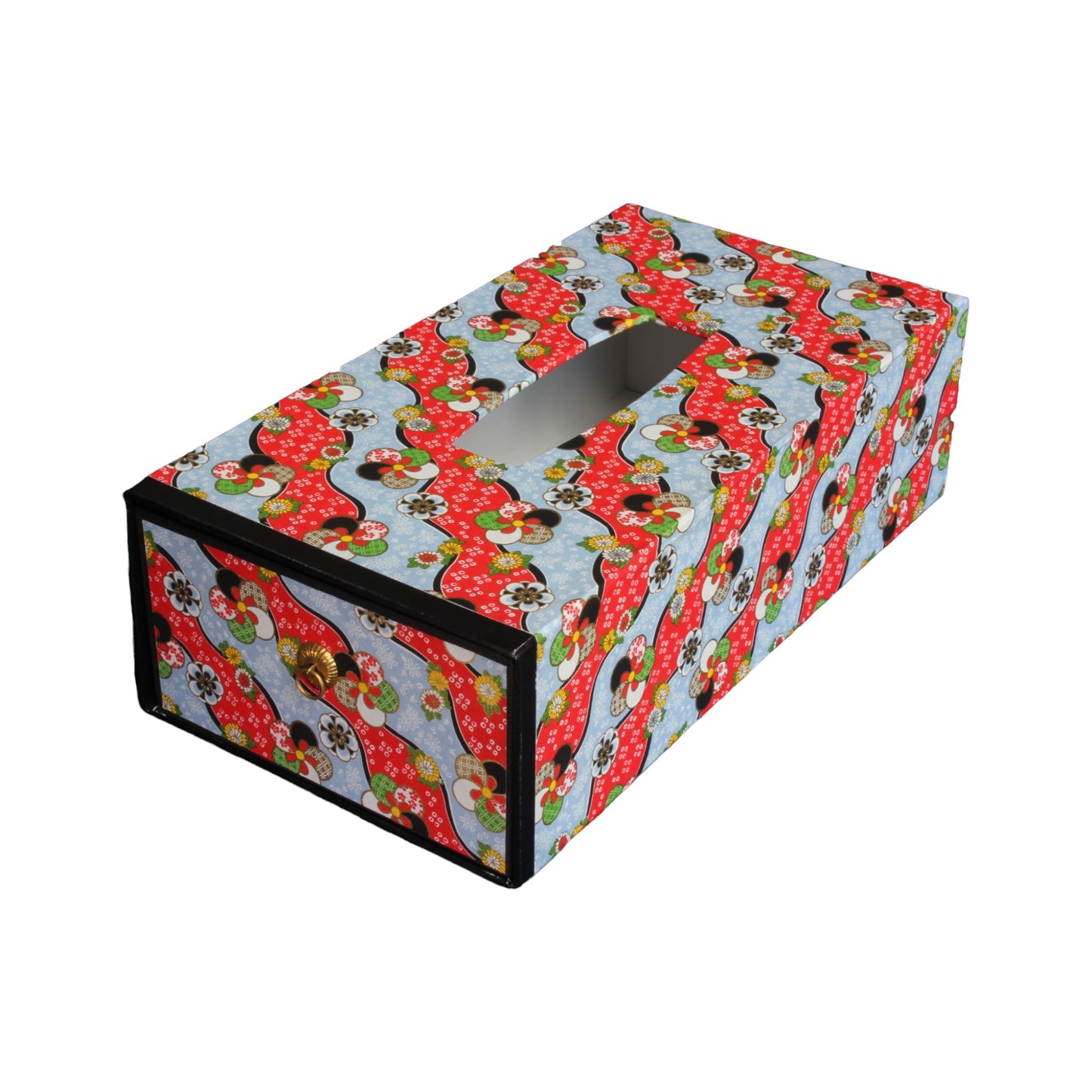 Washi tissue box : Red plum and blue