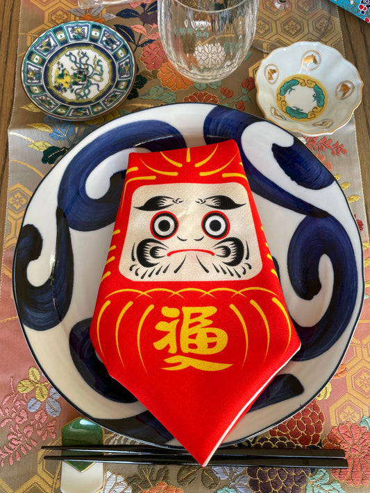 Serviette Furoshiki Fuku : Daruma (Symbole de persévérance)