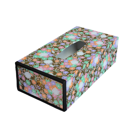 Washi tissue box, traditional Japanese paper: Multicolored flowers 