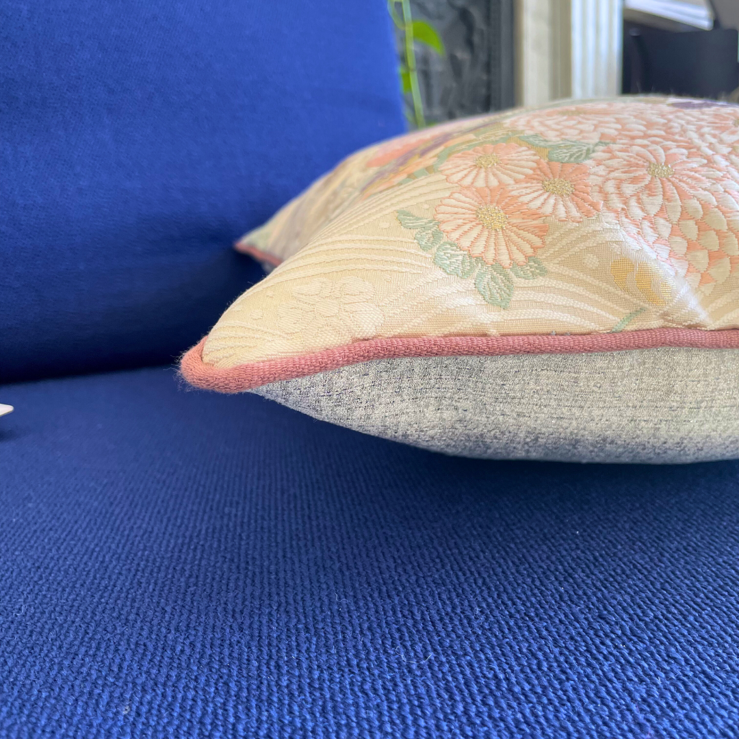 Coussin en Soie Kimono : Oshidori (Canard mandarin)